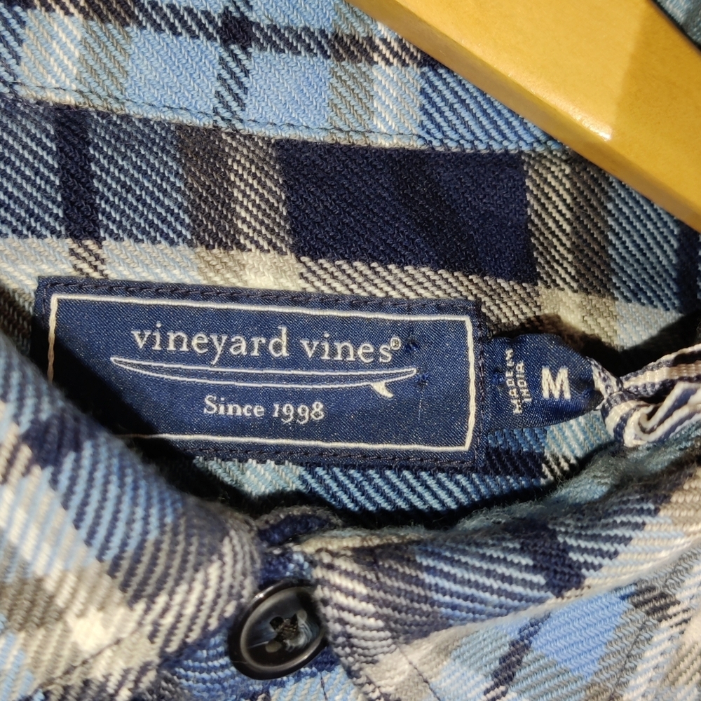 Vineyard Vines Mens Sz M Midweight Twill Utility Flannel Shirt Coastline Blue - Picture 3 of 4